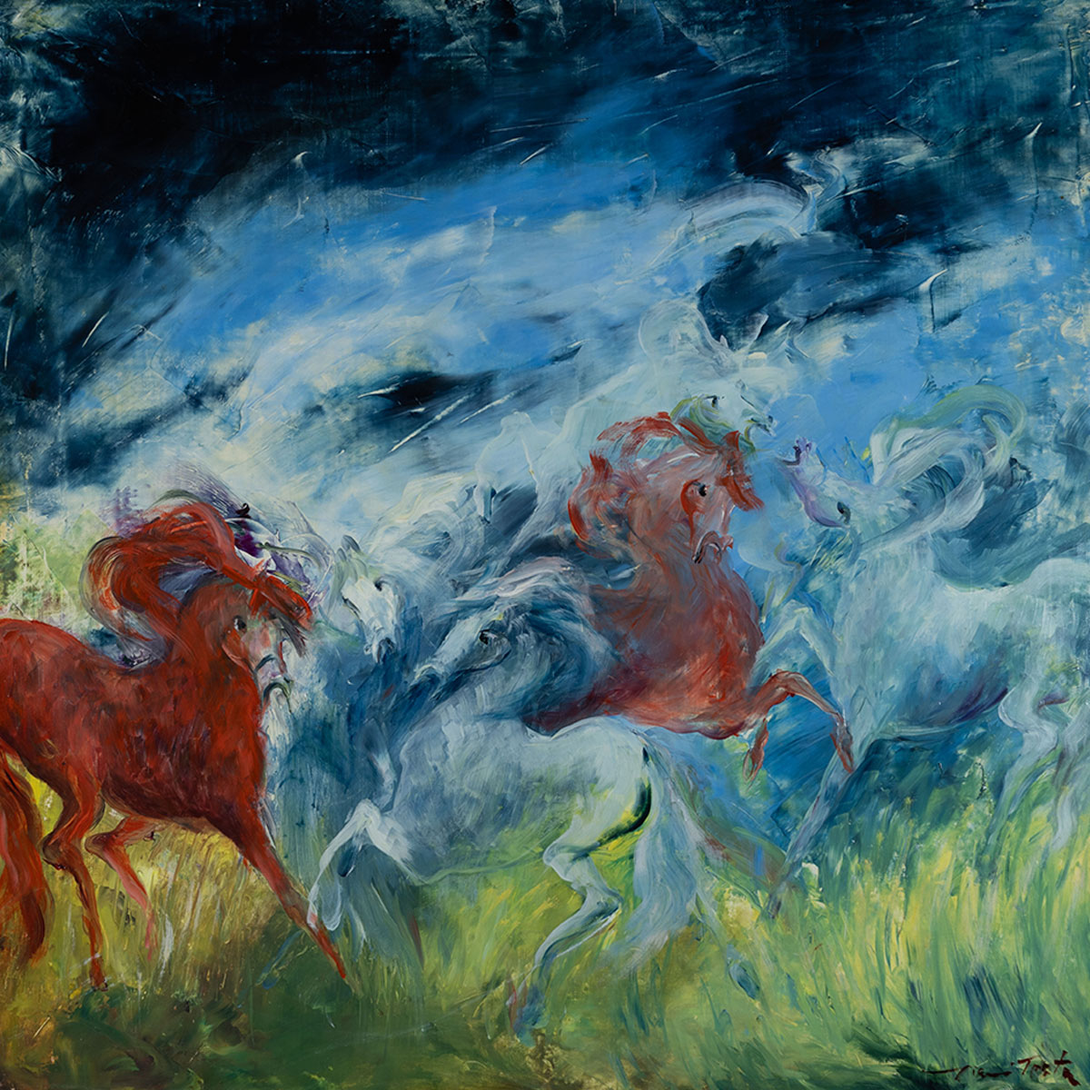 Al momento stai visualizzando La corsa dei Bradi – 80x80cm – Olio su Tela – 1998